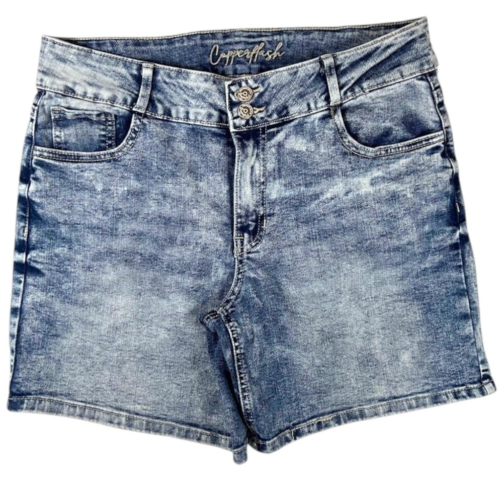 Copperflash Women Acid Wash Blue‎ Jorts Shorts Mid Rise Size 10 Double Button